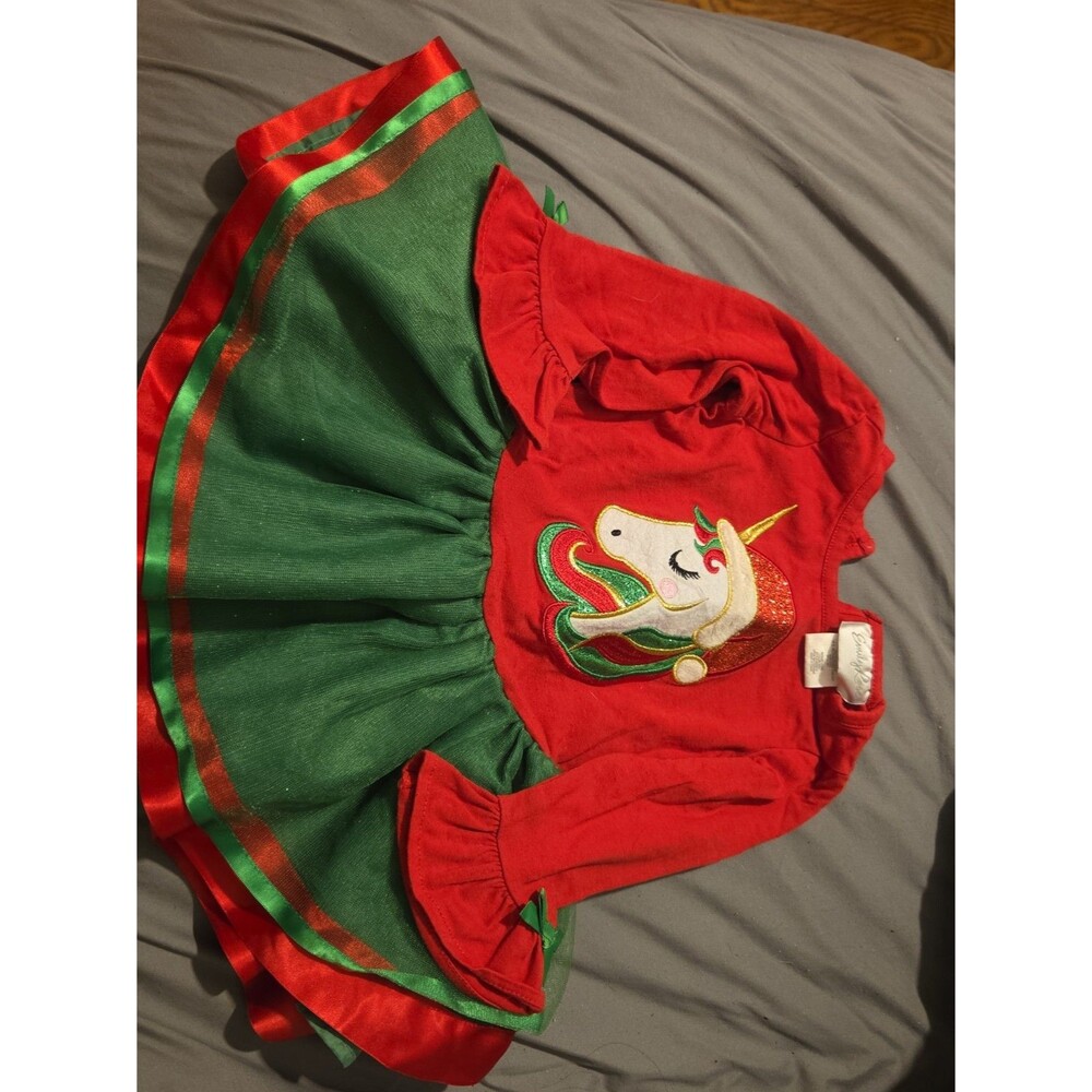 Emily Rose Baby Girls 18M Christmas Unicorn Tutu Dress Red Green Holiday